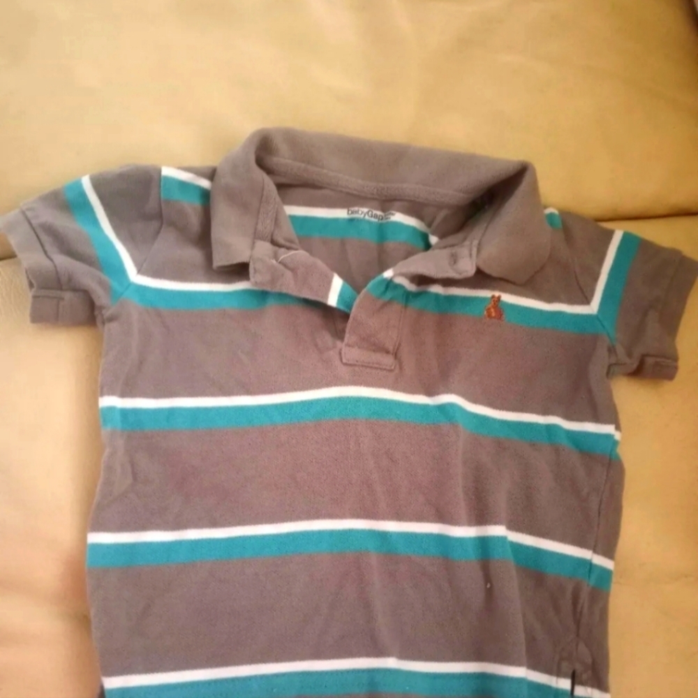 Baby Gap boys gray, white, aqua Striped Polo Shirt size 24 months